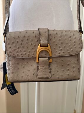 Dooney & Bourke Taupe Ostrich-Embossed Crossbody with Gold Hardware